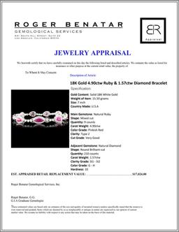 18K Gold 4.90ctw Ruby & 1.57ctw Diamond Bracelet