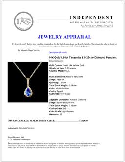 14K Gold 0.68ct Tanzanite & 0.22ctw Diamond Pendan