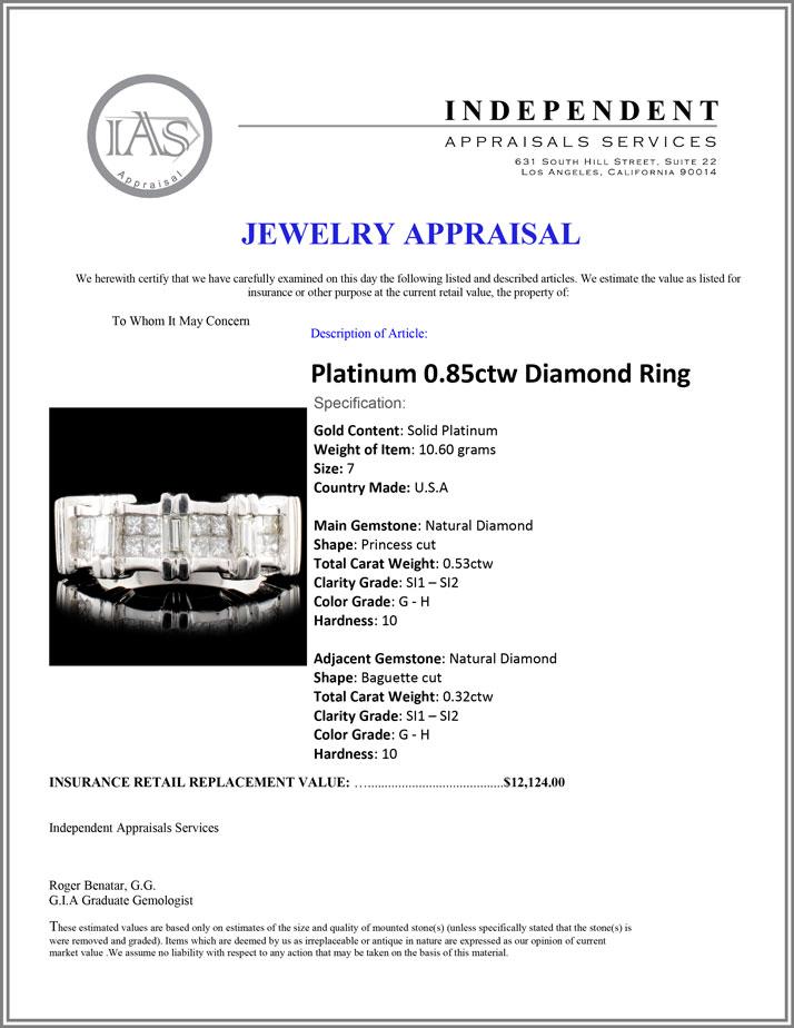 Platinum 0.85ctw Diamond Ring