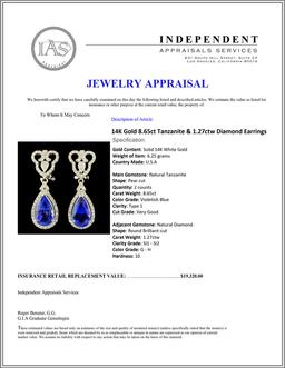 14K Gold 8.65ct Tanzanite & 1.27ctw Diamond Earrin