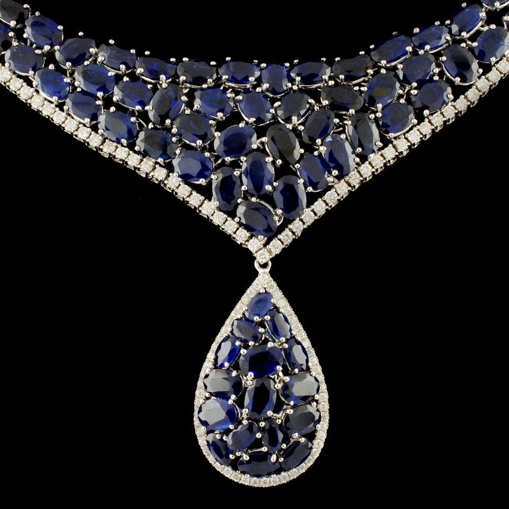 18K Gold 43.98ct Sapphire & 2.53ctw Diamond Neckla