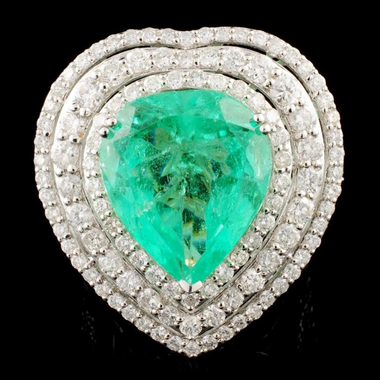 18K Gold 8.01ct Emerald & 2.85ctw Diamond Ring