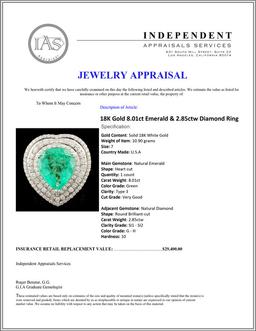 18K Gold 8.01ct Emerald & 2.85ctw Diamond Ring