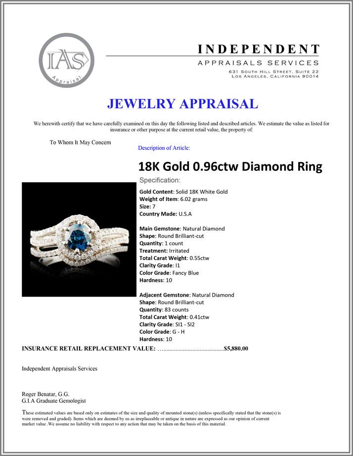 18K Gold 0.96ctw Diamond Ring