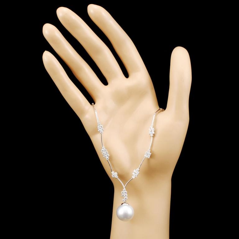 18K Gold 14MM Pearl & 1.82ctw Diamond Necklace