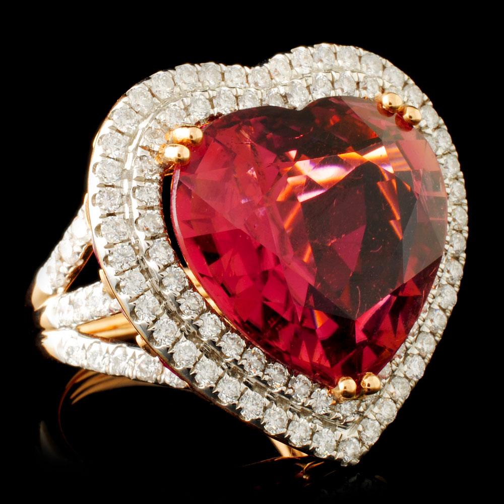 18K Gold 16.47ct Rubellite & 1.76ctw Diamond Ring