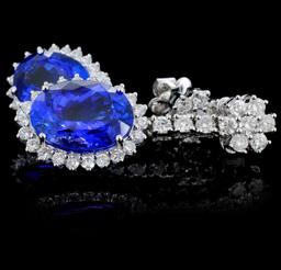 18K Gold 10.09ct Tanzanite & 1.68ct Diamond Earrin