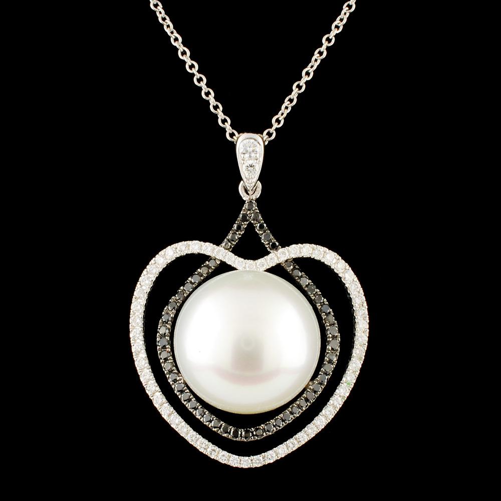 18K Gold 12.50MM Pearl & 0.49ctw Diamond Pendant