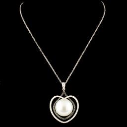 18K Gold 12.50MM Pearl & 0.49ctw Diamond Pendant