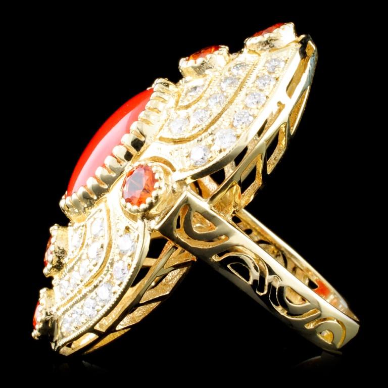 14K Gold 3.02ct Coral & 1.35ctw Diamond Ring