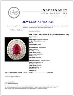 18K Gold 2.23ct Ruby & 2.56ctw Diamond Ring