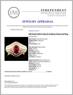 18K Gold 0.84ct Ruby & 0.60ctw Diamond Ring