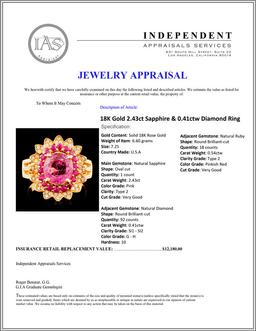 18K Gold 2.43ct Sapphire & 0.41ctw Diamond Ring