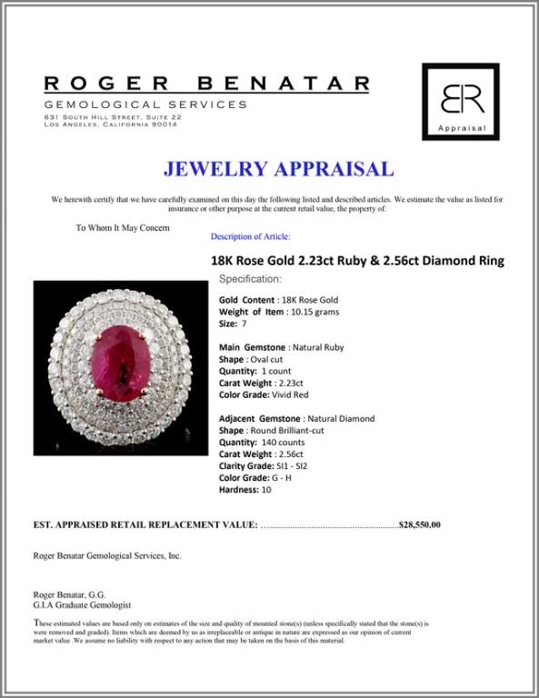 18K Rose Gold 2.23ct Ruby & 2.56ct Diamond Ring