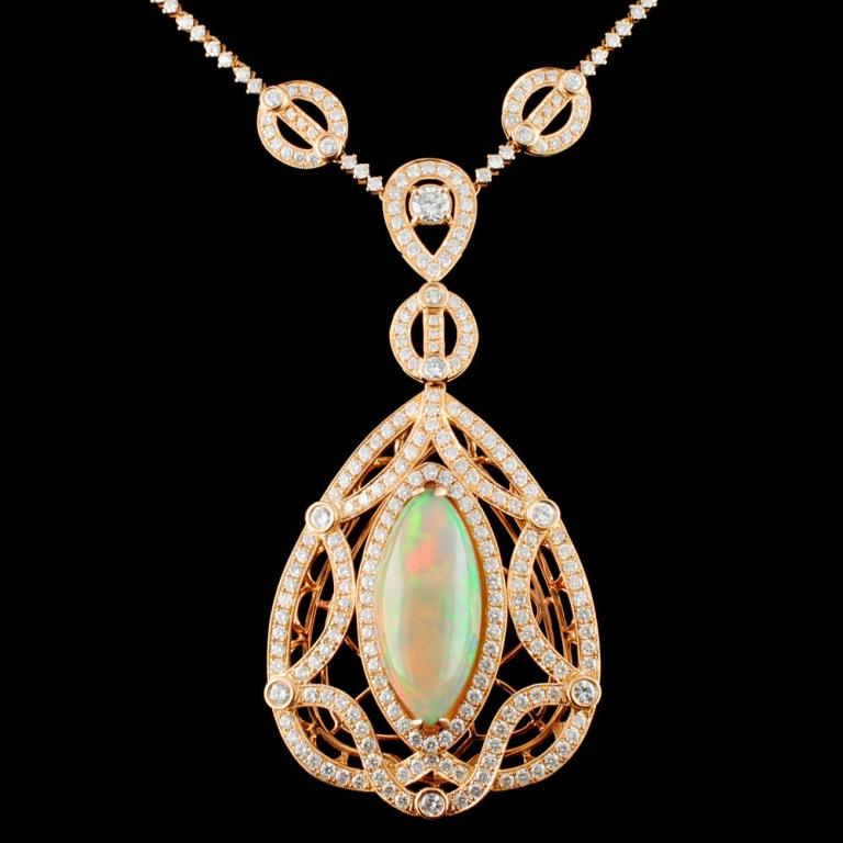 18K Gold 9.43ct Opal & 4.86ctw Diamond Necklace