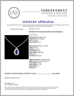 18K Gold 9.76ct Tanzanite & 5.09ctw Diamond Neckla