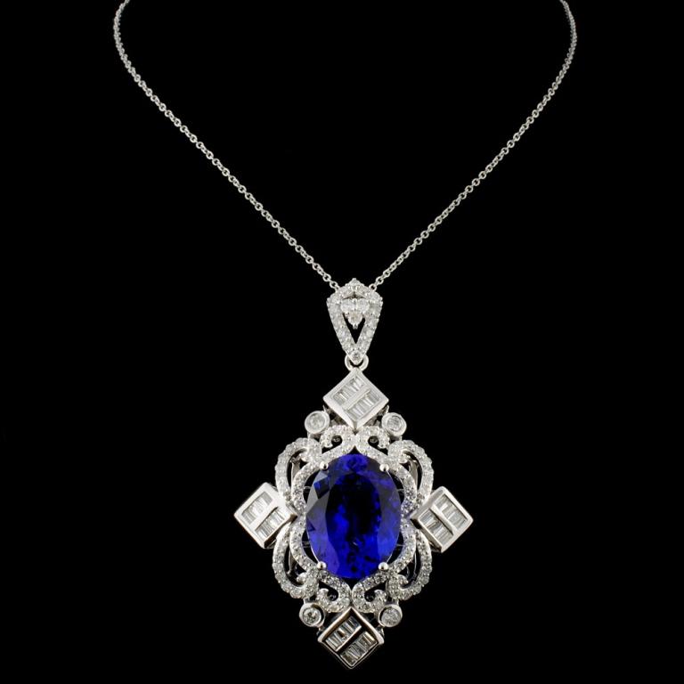 18K Gold 9.93ct Tanzanite & 2.12ctw Diamond Neckla