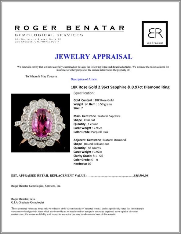 18K Rose Gold 2.96ct Sapphire & 0.97ct Diamond Rin