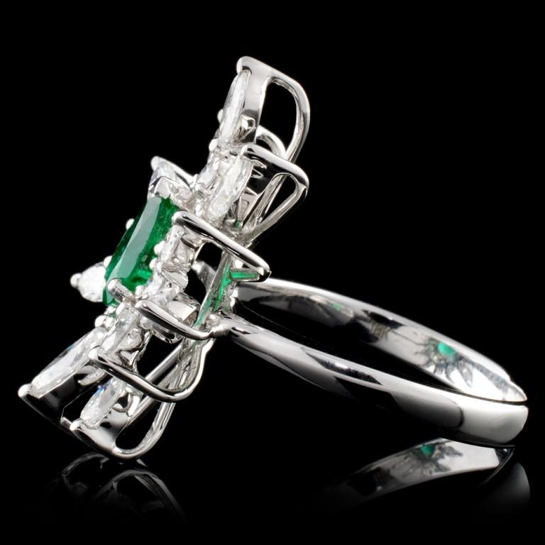 18K White Gold 0.73ct Emerald & 1.51ctw Diamond Ri