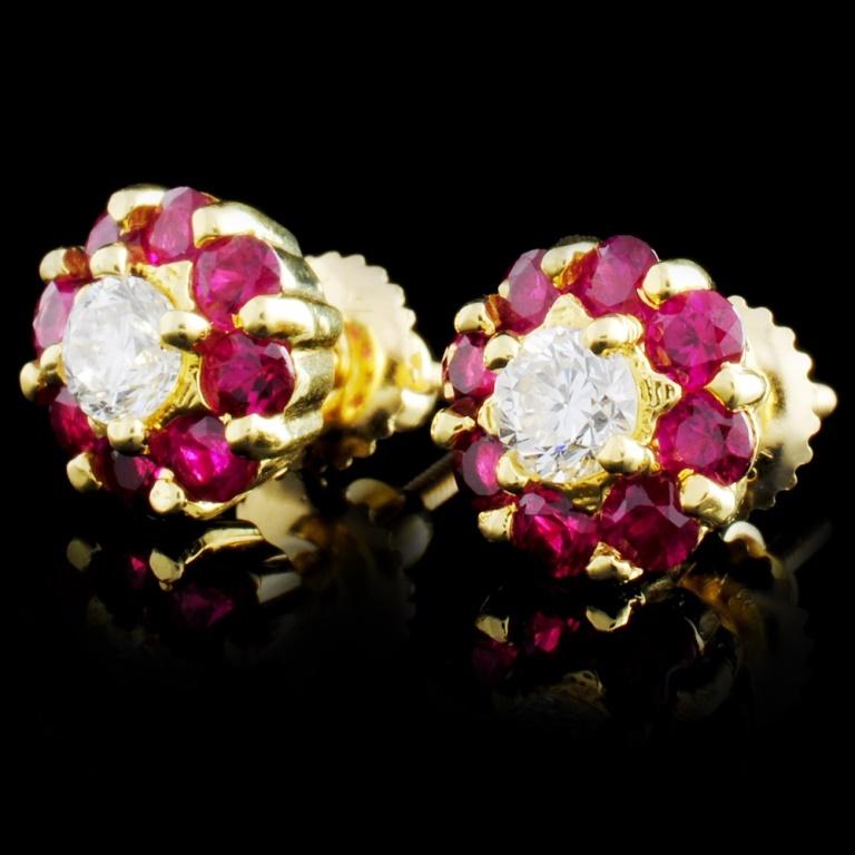 18K Yellow Gold 1.30ct Ruby & 0.49ct Diamond Earri