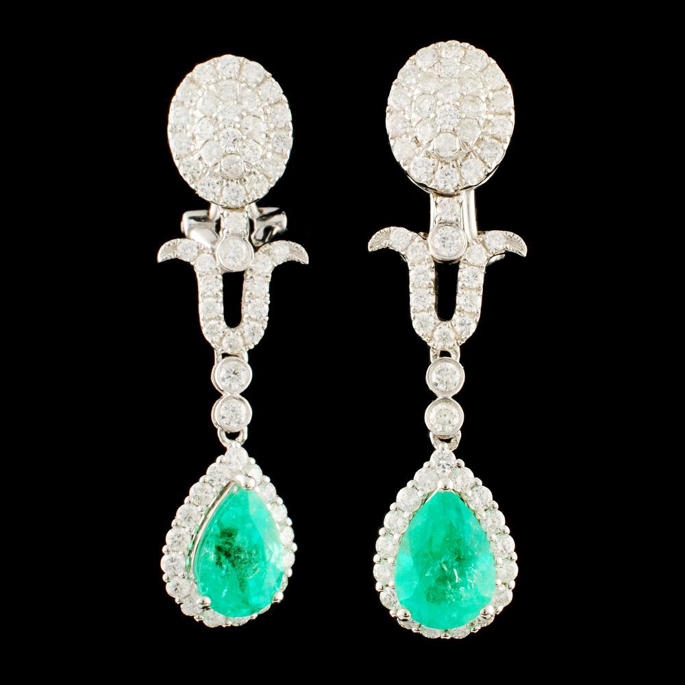 18K Gold 2.94ct Emerald & 1.93ctw Diamond Earrings