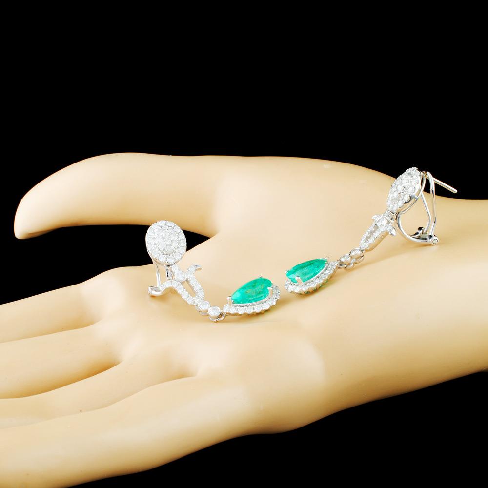 18K Gold 2.94ct Emerald & 1.93ctw Diamond Earrings