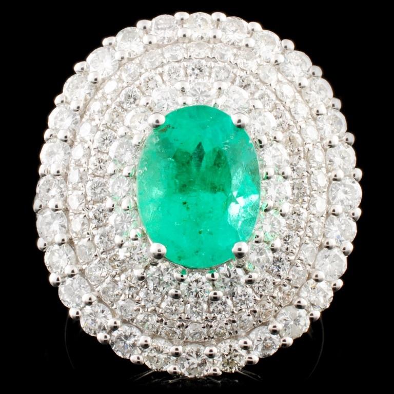 18K Gold 2.27ct Emerald & 2.40ctw Diamond Ring