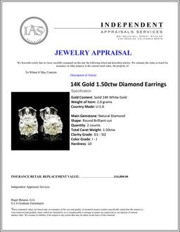 14K Gold 1.50ctw Diamond Earrings