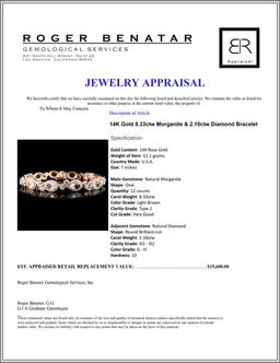 14K Gold 8.33ctw Morganite & 2.10ctw Diamond Brace