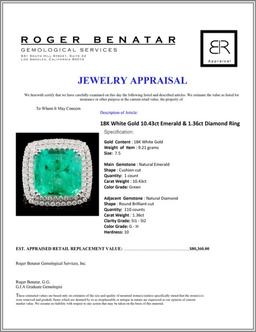 18K White Gold 10.43ct Emerald & 1.36ct Diamond Ri