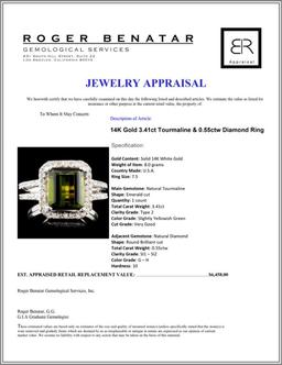 14K Gold 3.41ct Tourmaline & 0.55ctw Diamond Ring