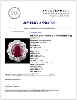 18K Gold 6.92ct Ruby & 2.05ctw Diamond Ring