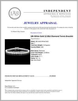 ^18k White Gold 12.00ct Diamond Tennis Bracelet