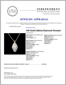 14K Gold 0.96ctw Diamond Pendant