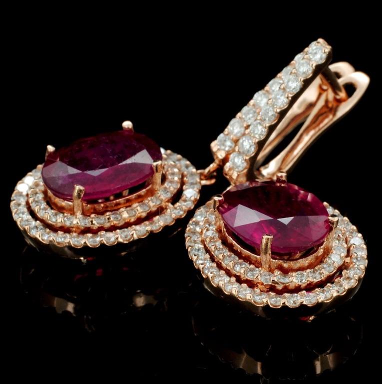 14K Rose Gold 3.91ct Ruby & 0.95ct Diamond Earring