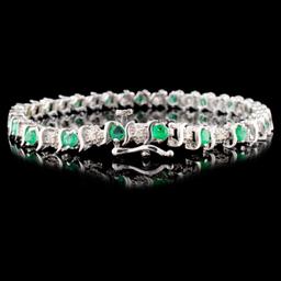 14K White Gold 1.80ct Emerald & 0.25ct Diamond Bra