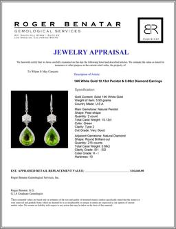 14K White Gold 10.13ct Peridot & 0.88ct Diamond Ea