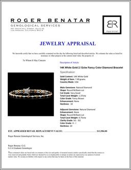 14K White Gold 2.12ctw Fancy Color Diamond Bracele