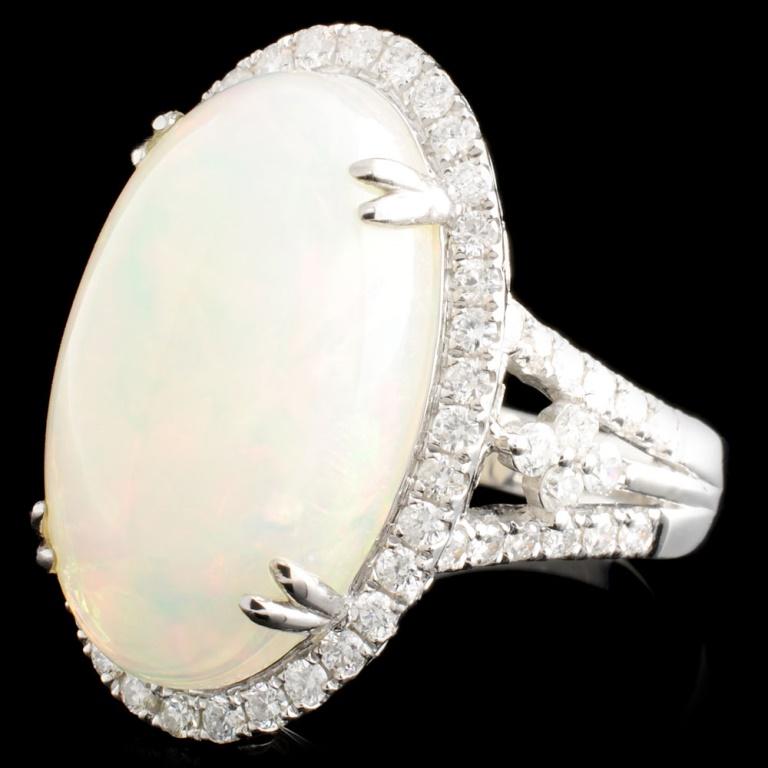 14K Gold 7.37ct Opal & 0.99ctw Diamond Ring