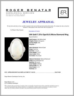 14K Gold 7.37ct Opal & 0.99ctw Diamond Ring