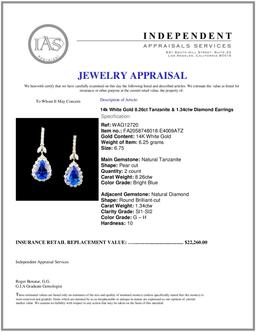 14k Gold 8.26ct Tanzanite & 1.34ctw Diamond Earrin