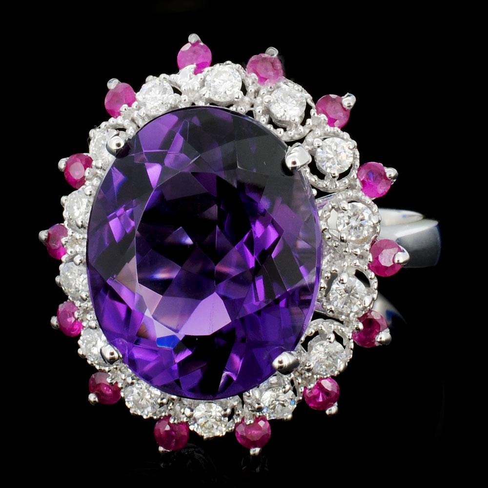 14K Gold 8.00ct Amethyst & 0.70ctw Diamond Ring