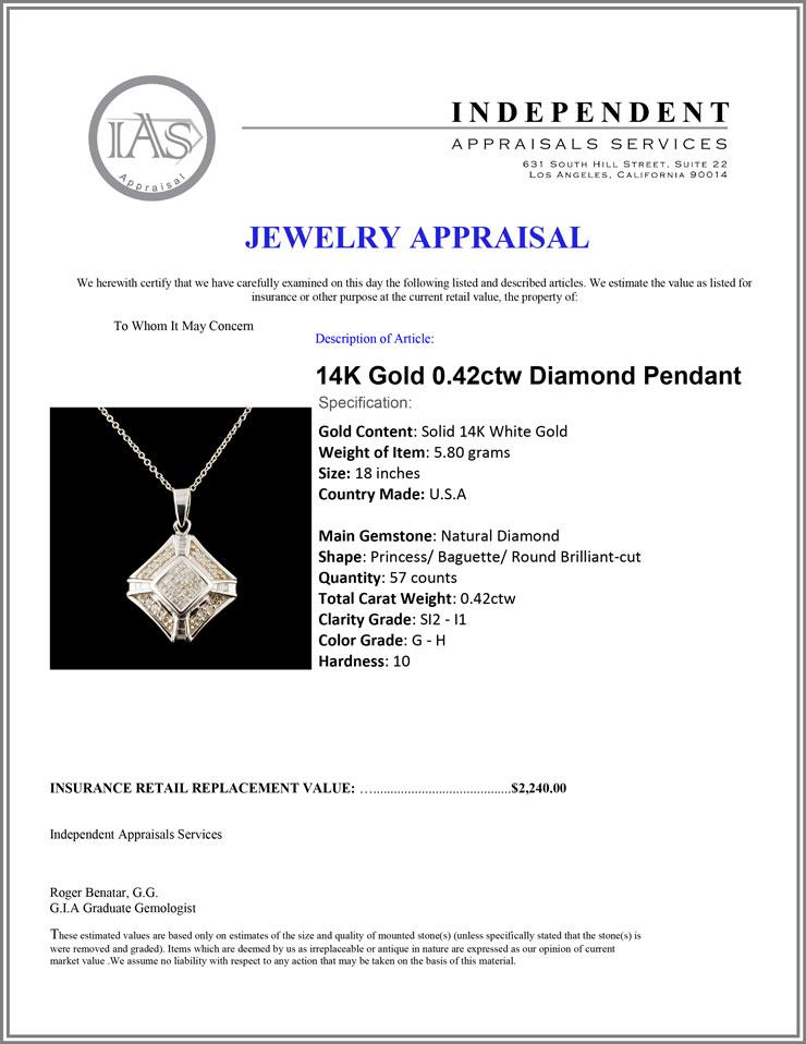 14K Gold 0.42ctw Diamond Pendant