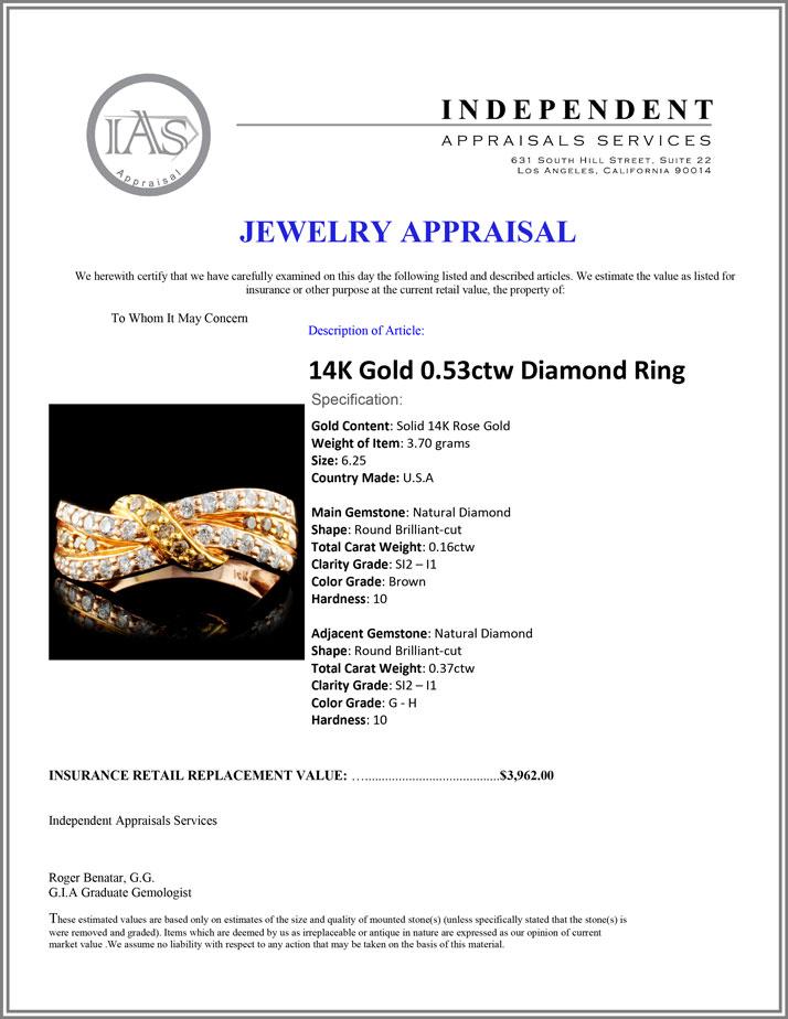 14K Gold 0.53ctw Diamond Ring