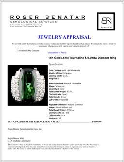 14K Gold 8.57ct Tourmaline & 0.99ctw Diamond Ring