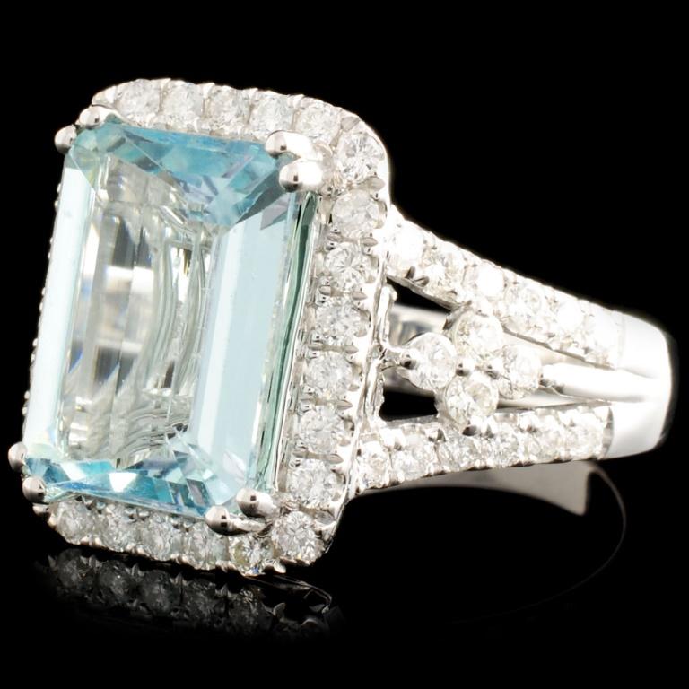 18K Gold 4.25ct Aquamarine & 0.88ctw Diamond Ring