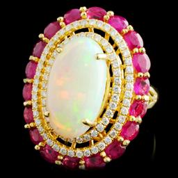 18K Gold 5.27ct Opal & 0.72ctw Diamond Ring