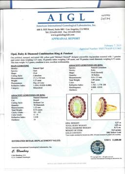 18K Gold 5.27ct Opal & 0.72ctw Diamond Ring