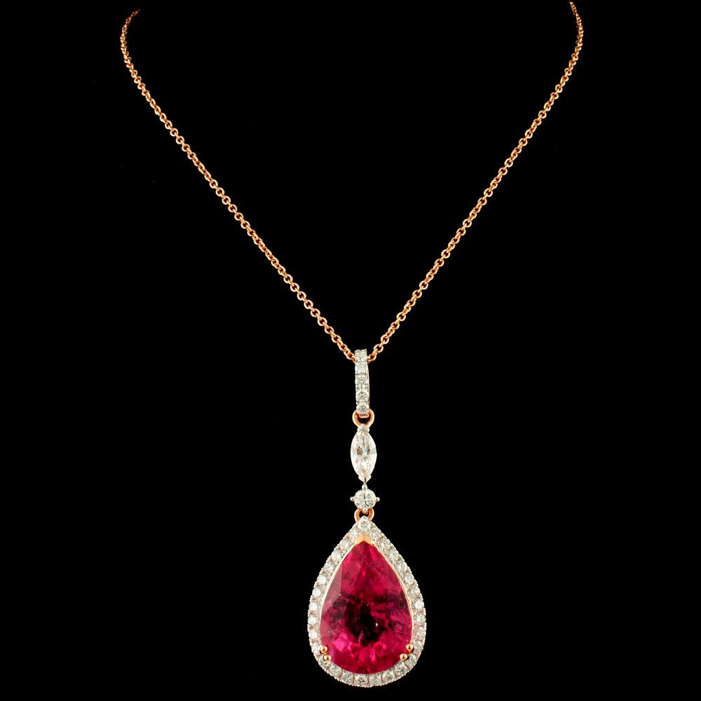 18K Gold 10.22ct Rubellite & 1.20ctw Diamond Penda