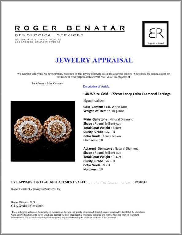 14K White Gold 1.72ctw Fancy Color Diamond Earring